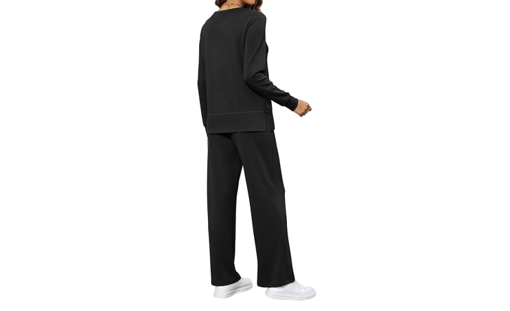 XIEERDUO Black Two Piece Outfits for Women Oversized Wide Leg Pants Matching,XXL
