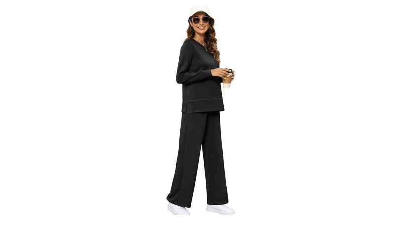 XIEERDUO Black Two Piece Outfits for Women Oversized Wide Leg Pants Matching,XXL