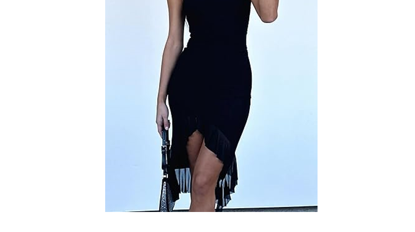 BORIFLORS Women's Sexy Ruched Bodycon Midi Dresses Elegant Sleeveless Backless,L