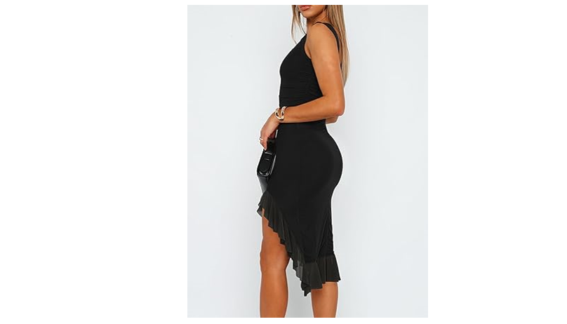 BORIFLORS Women's Sexy Ruched Bodycon Midi Dresses Elegant Sleeveless Backless,L