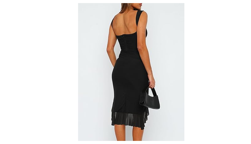 BORIFLORS Women's Sexy Ruched Bodycon Midi Dresses Elegant Sleeveless Backless,L