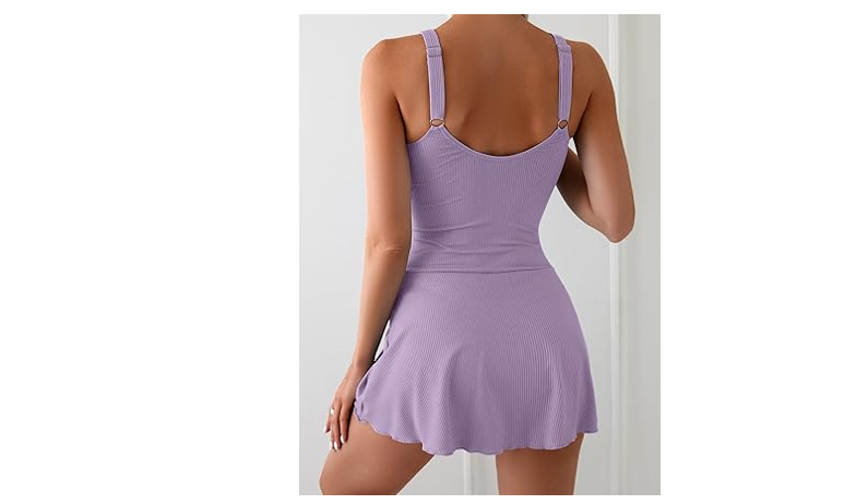 Aidonger Womens Ribbed Swimdress One Piece Swimsuit Tummy Control Swim, 2XL
