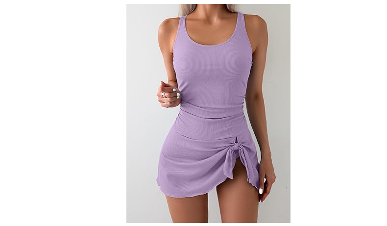 Aidonger Womens Ribbed Swimdress One Piece Swimsuit Tummy Control Swim, 2XL