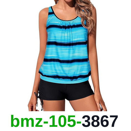 Yonique Blouson Tankini Swimsuits for Women 2 Piece Gradient Blue Bathing, L