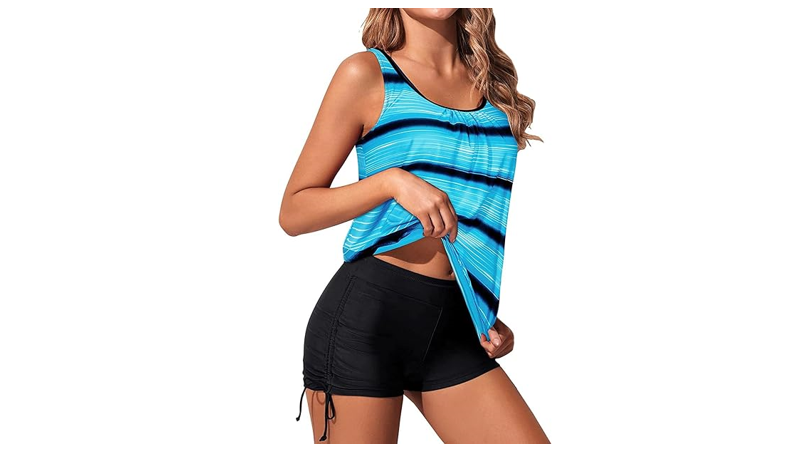 Yonique Blouson Tankini Swimsuits for Women 2 Piece Gradient Blue Bathing, L