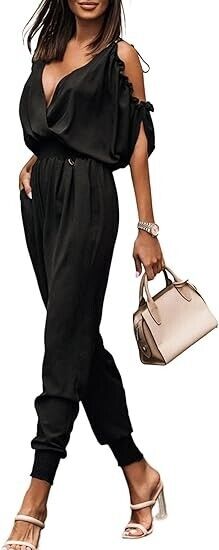 Dokotoo Jumpsuit for Women Dressy Casual One Piece Long Romper Elastic Cruise, M