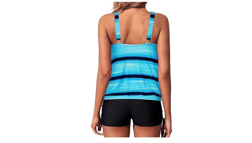 Yonique Blouson Tankini Swimsuits for Women 2 Piece Gradient Blue Bathing, L