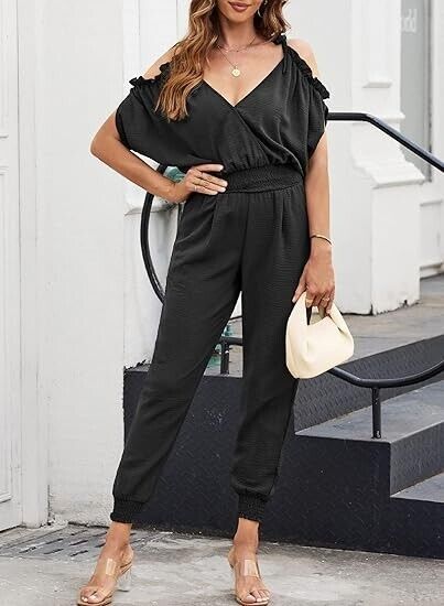 Dokotoo Jumpsuit for Women Dressy Casual One Piece Long Romper Elastic Cruise, M