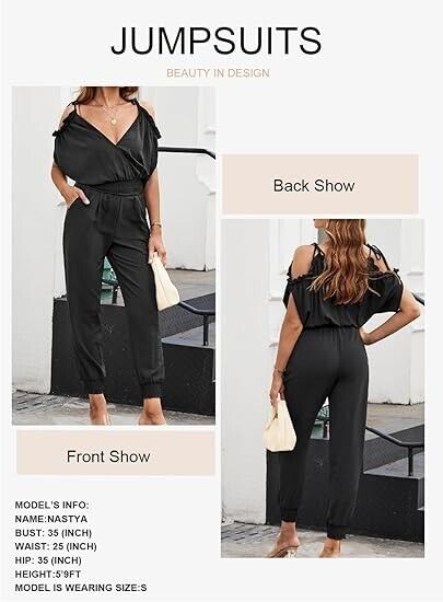 Dokotoo Jumpsuit for Women Dressy Casual One Piece Long Romper Elastic Cruise, M