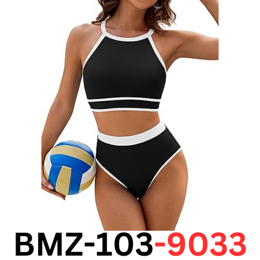 Blooming Jelly Women Halter High Waisted Bikini Set Sexy High Cut Swimsuit Blk M