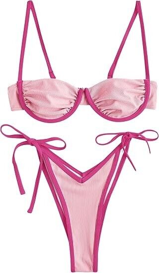 ZAFUL Women Underwire Bikini Floral High Cut V-Wired Two Piece Bikini Swim Set M