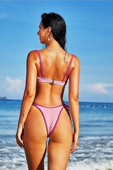 ZAFUL Women Underwire Bikini Floral High Cut V-Wired Two Piece Bikini Swim Set M