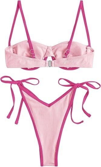 ZAFUL Women Underwire Bikini Floral High Cut V-Wired Two Piece Bikini Swim Set M