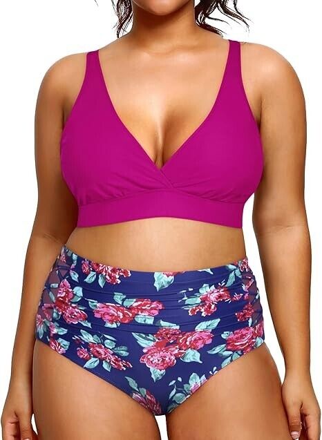 Yonique Women Plus Size Bikini High Waisted Swimsuits Two Piece Bathing Suit, 18