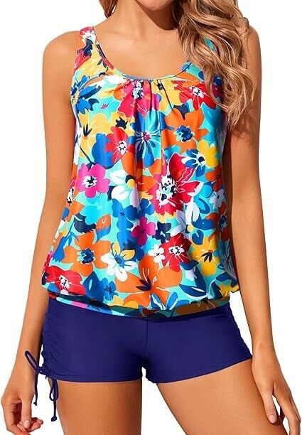 Yonique Blouson Tankini Swimsuits for Women Two Piece Bathing Suits Tops, Medium