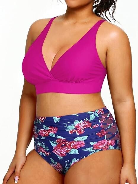 Yonique Women Plus Size Bikini High Waisted Swimsuits Two Piece Bathing Suit, 18