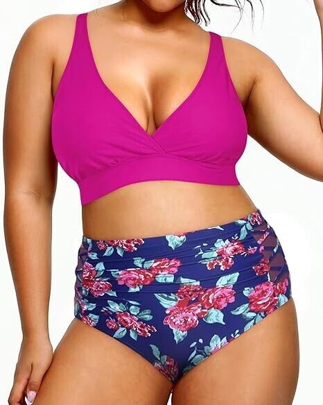 Yonique Women Plus Size Bikini High Waisted Swimsuits Two Piece Bathing Suit, 18