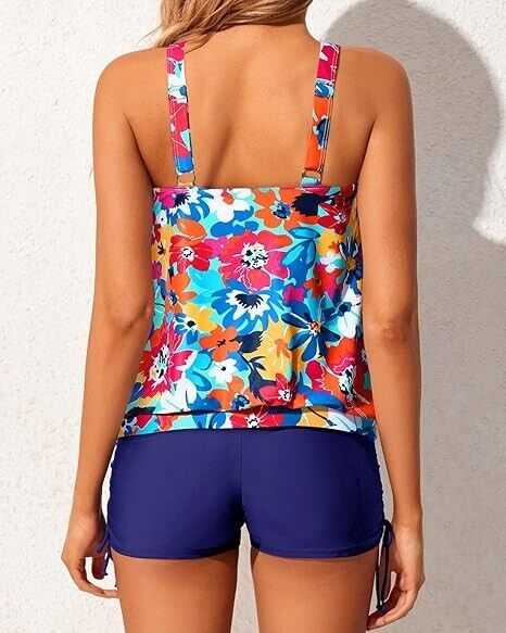 Yonique Blouson Tankini Swimsuits for Women Two Piece Bathing Suits Tops, Medium