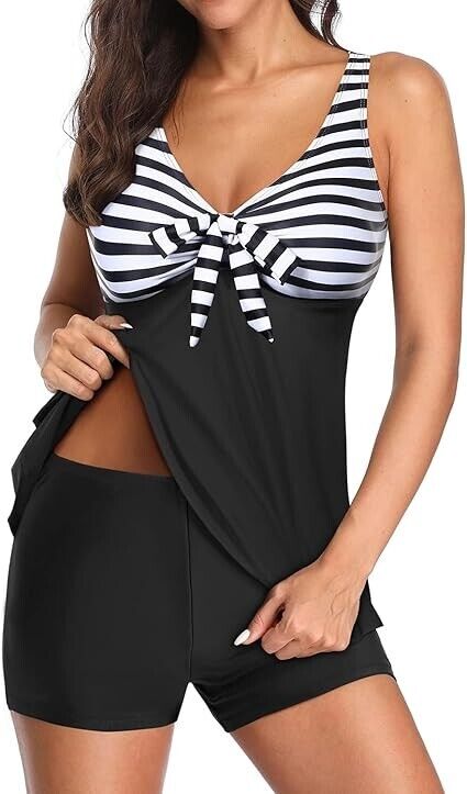 Yonique Women's 2 Piece Flowy Tankini Swimsuit with Boyshorts V-Neck Swim Tops S