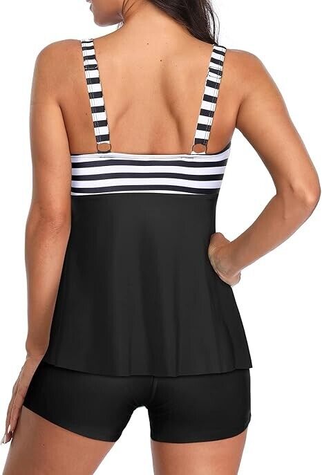 Yonique Women's 2 Piece Flowy Tankini Swimsuit with Boyshorts V-Neck Swim Tops S