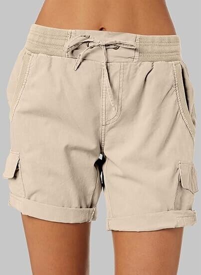 Dokotoo Trendy Ladies Cargo Shorts Hiking Casual Pleated Stretchy Shorts Khaki M