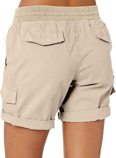 Dokotoo Trendy Ladies Cargo Shorts Hiking Casual Pleated Stretchy Shorts Khaki M