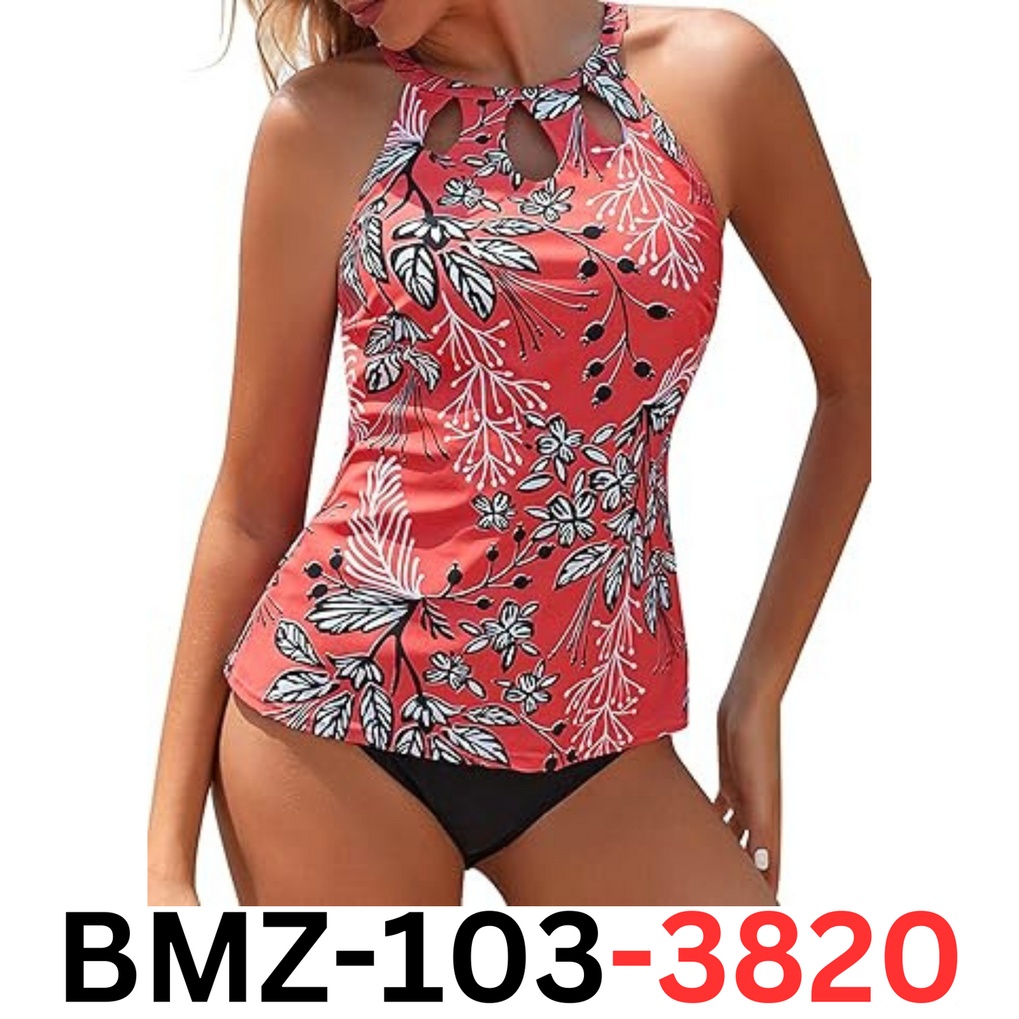 Yonique Women Two Piece High Neck Tankini Swimsuit Tummy Control Bathing Suit, L