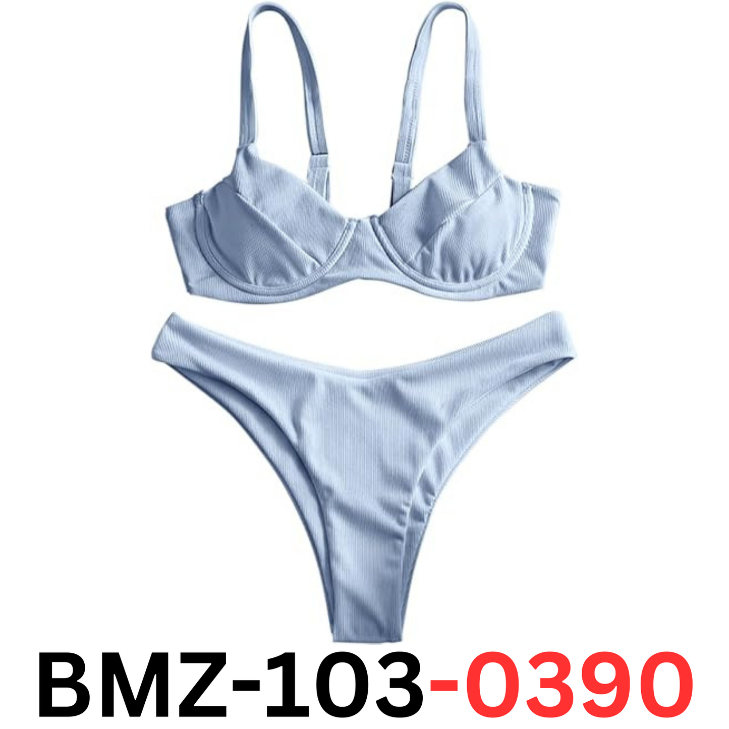 ZAFUL Underwire High Leg Ribbed Bikini Swimsuit Two Pieces Set, Blue#a, Small