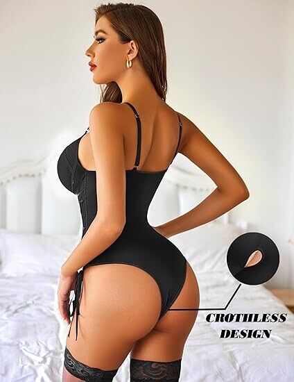 Avidlove Black Lingerie Corset Bodysuit Women Teddy Bodydoll Satin Lingerie, XXL