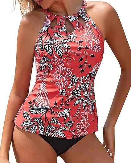 Yonique Women Two Piece High Neck Tankini Swimsuit Tummy Control Bathing Suit, L