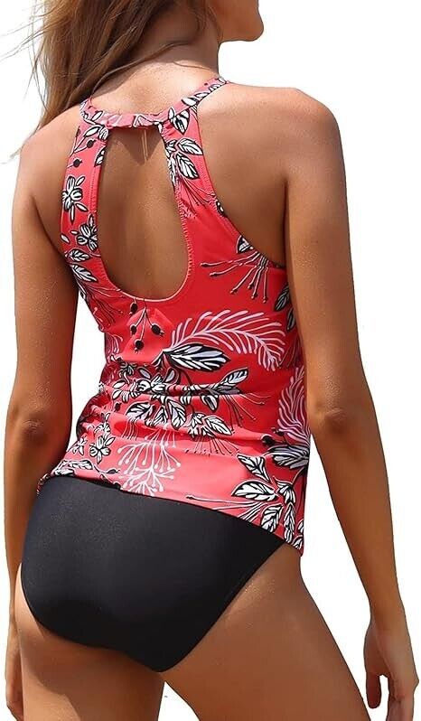 Yonique Women Two Piece High Neck Tankini Swimsuit Tummy Control Bathing Suit, L