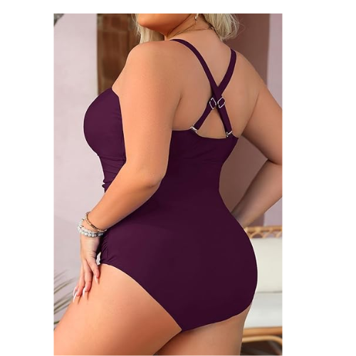 Yonique Plus Size One Piece Pull On Women Suit Slimming Swimwear Purple ,2XL
