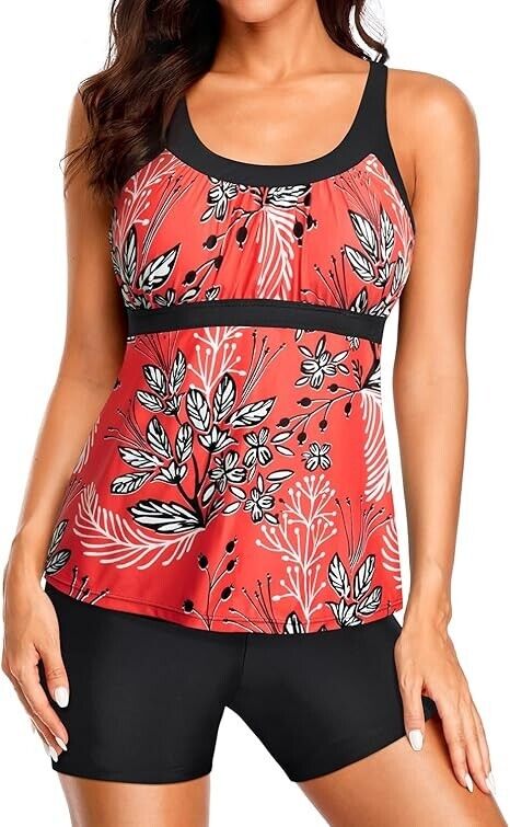 Yonique Two Piece Tankini Bathing Suits for Women Athletic Racerback Swimsuit, M
