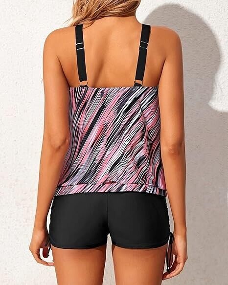 Yonique Blouson Tankini Swimsuits for Women Two Piece Bathing Suits Tops, Pink M