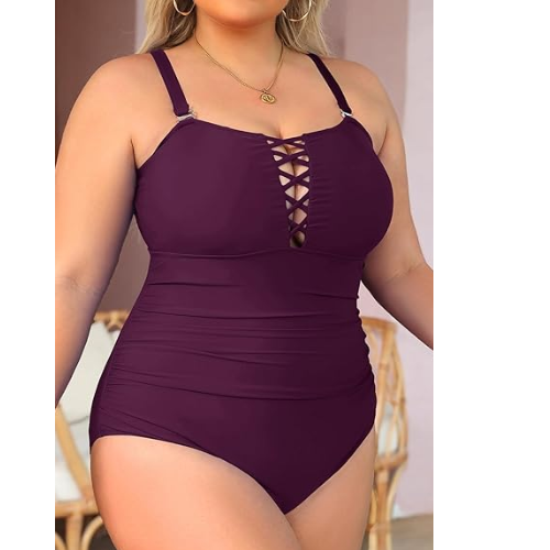 Yonique Plus Size One Piece Pull On Women Suit Slimming Swimwear Purple ,2XL