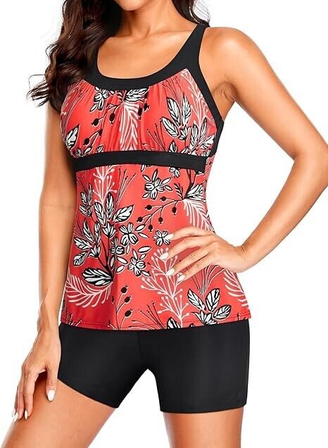 Yonique Two Piece Tankini Bathing Suits for Women Athletic Racerback Swimsuit, M