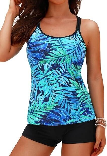 Yonique Women's Two Piece Tankini Swimsuit with Shorts Tummy Control Bathsuit, M