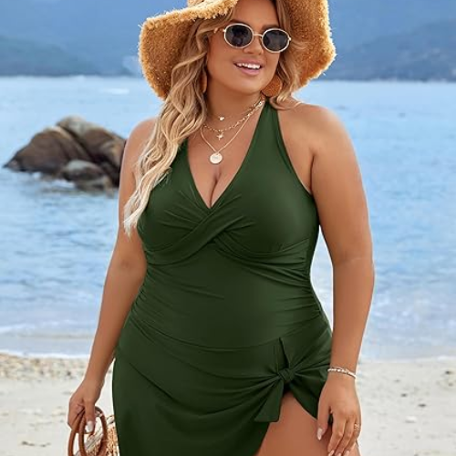 Blooming Jelly Women Plus Size Bathing Suit Swimsuit 2024 (3XL, Green)