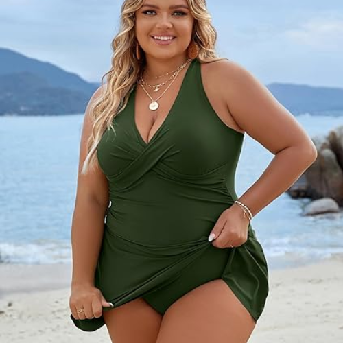 Blooming Jelly Women Plus Size Bathing Suit Swimsuit 2024 (3XL, Green)