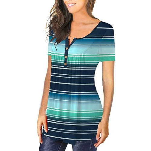 Ulovmi Womens Tunic Tops To Wear With Leggings  2XL(S553 Blue Blue Stripe Print)