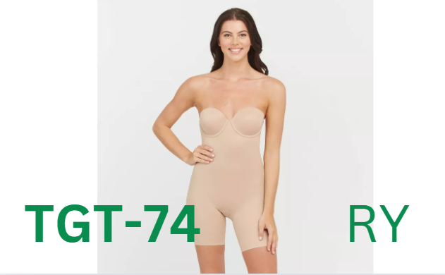 ASSETS by SPANX Women Flawless Finish Strapless Cupped Midthigh Bodysuit Beige M