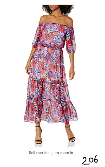 Caribbean Joe Women's Off The Shoulder Dress, Red Bloom, Small