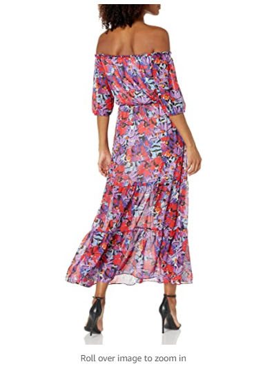 Caribbean Joe Women's Off The Shoulder Dress, Red Bloom, Small