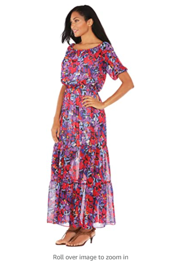 Caribbean Joe Women's Off The Shoulder Dress, Red Bloom, Small
