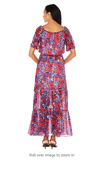 Caribbean Joe Women's Off The Shoulder Dress, Red Bloom, Small