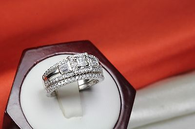 VINTAGE STYLE 1.65 C STERLING SILVER 925 CZ ENGAGEMENT WEDDING RING SET WRS49-MU