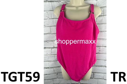 Women Square Neck Pucker Textured High Leg One Piece Swimsuit- Shade & Shore, 18