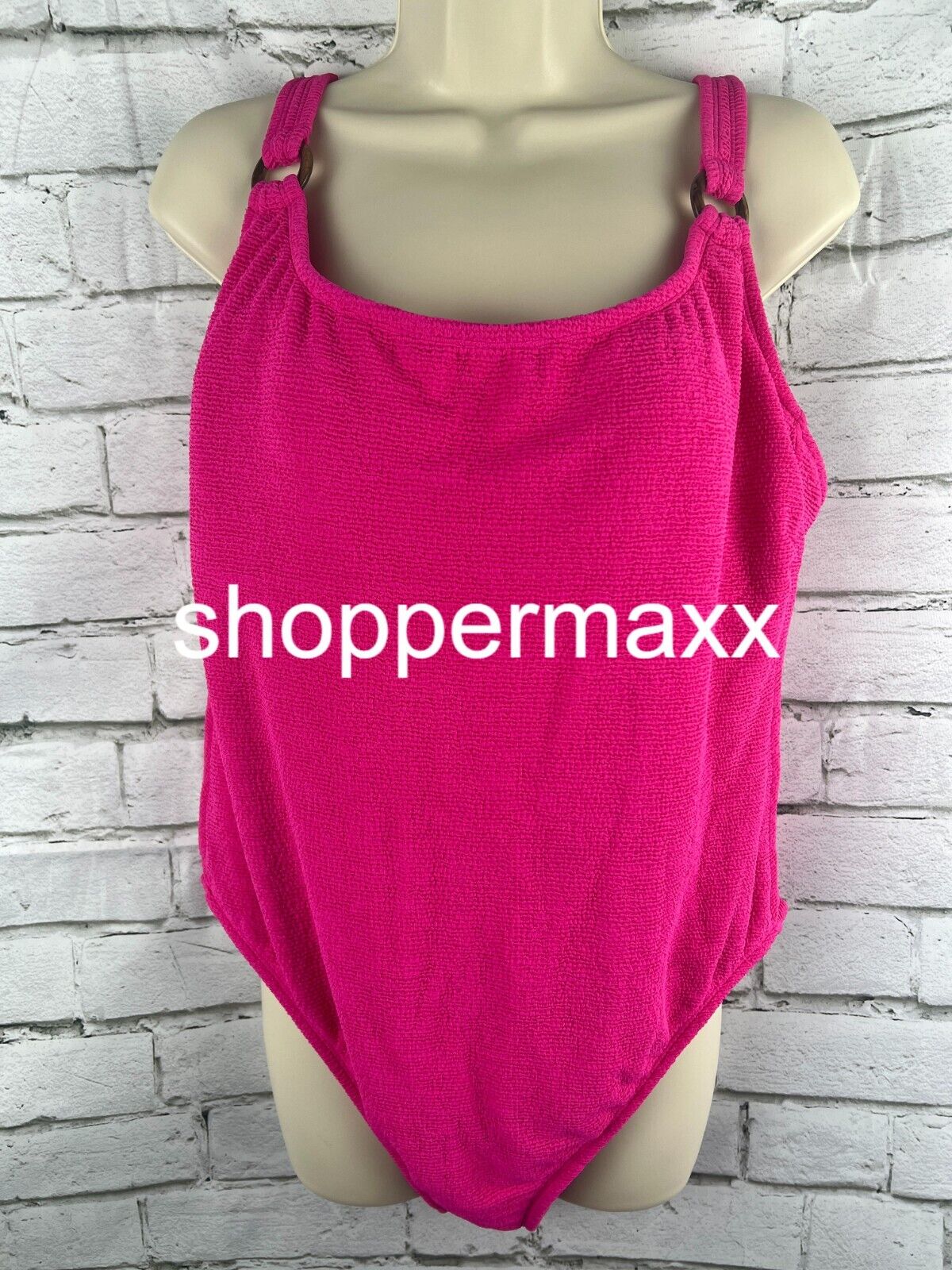 Women Square Neck Pucker Textured High Leg One Piece Swimsuit- Shade & Shore, 18