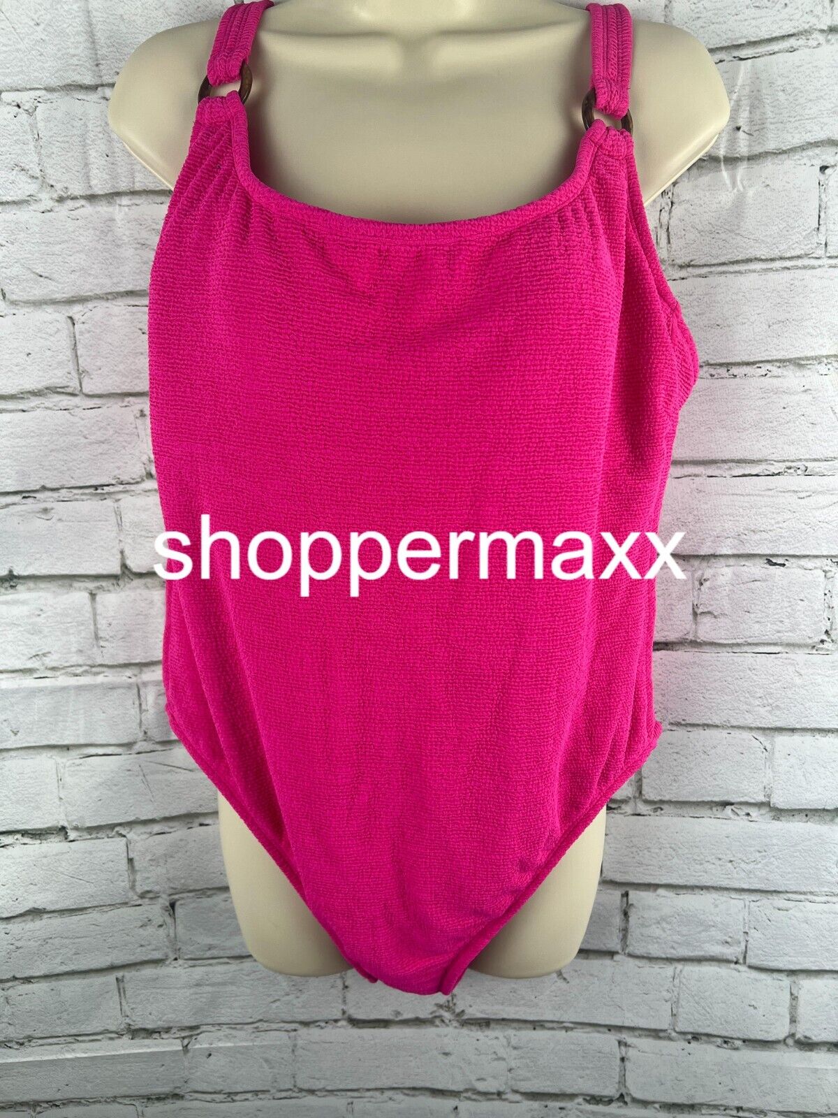Women Square Neck Pucker Textured High Leg One Piece Swimsuit- Shade & Shore, 18