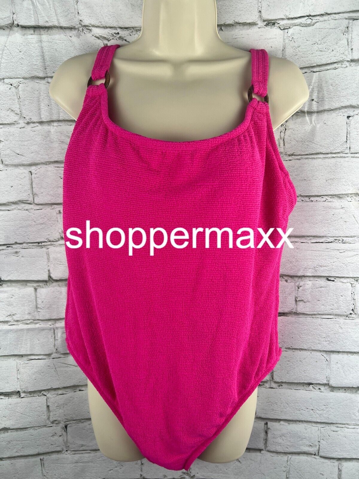 Women Square Neck Pucker Textured High Leg One Piece Swimsuit- Shade & Shore, 18